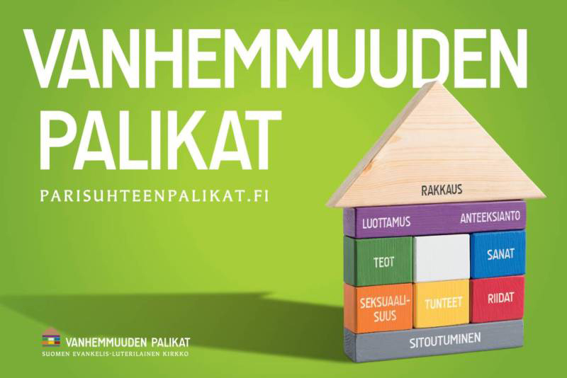 Vanhemmuuden palikat -vertaisryhmä kuvituskuvassa palikkatalo sekä isolla teksti