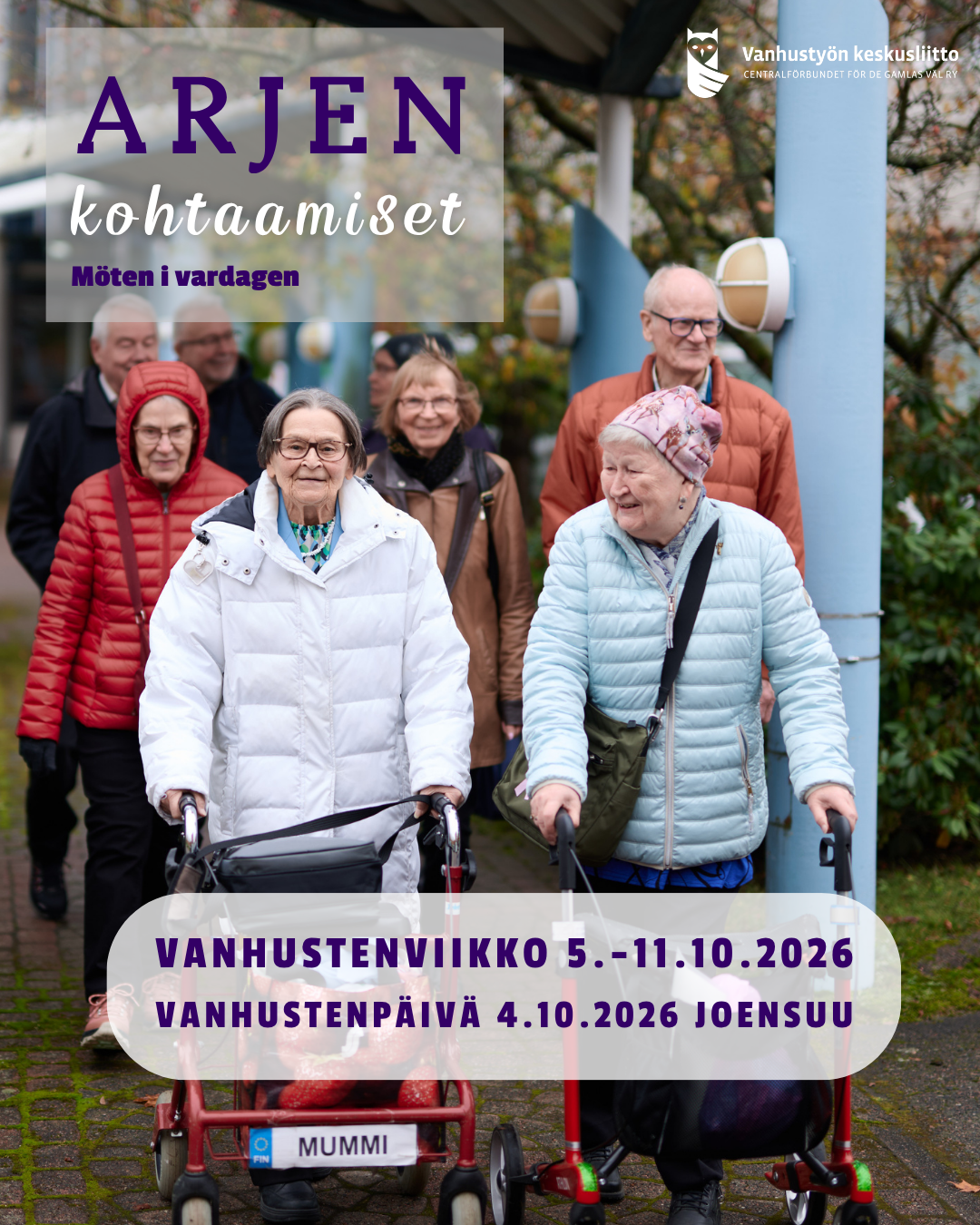 vanhustenviikon tunnuskuva ryhmä ikääntyneitä kävellen 