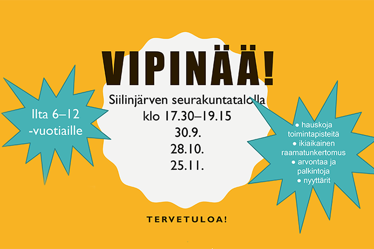 Vipinää! kuvituskuva, jossa keltaisella pohjalla teksti vipinää