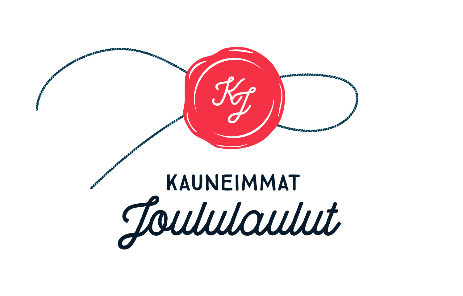 Kauneimpien joululaulujen logo: punainen sinetti ja tummansininen nauha.